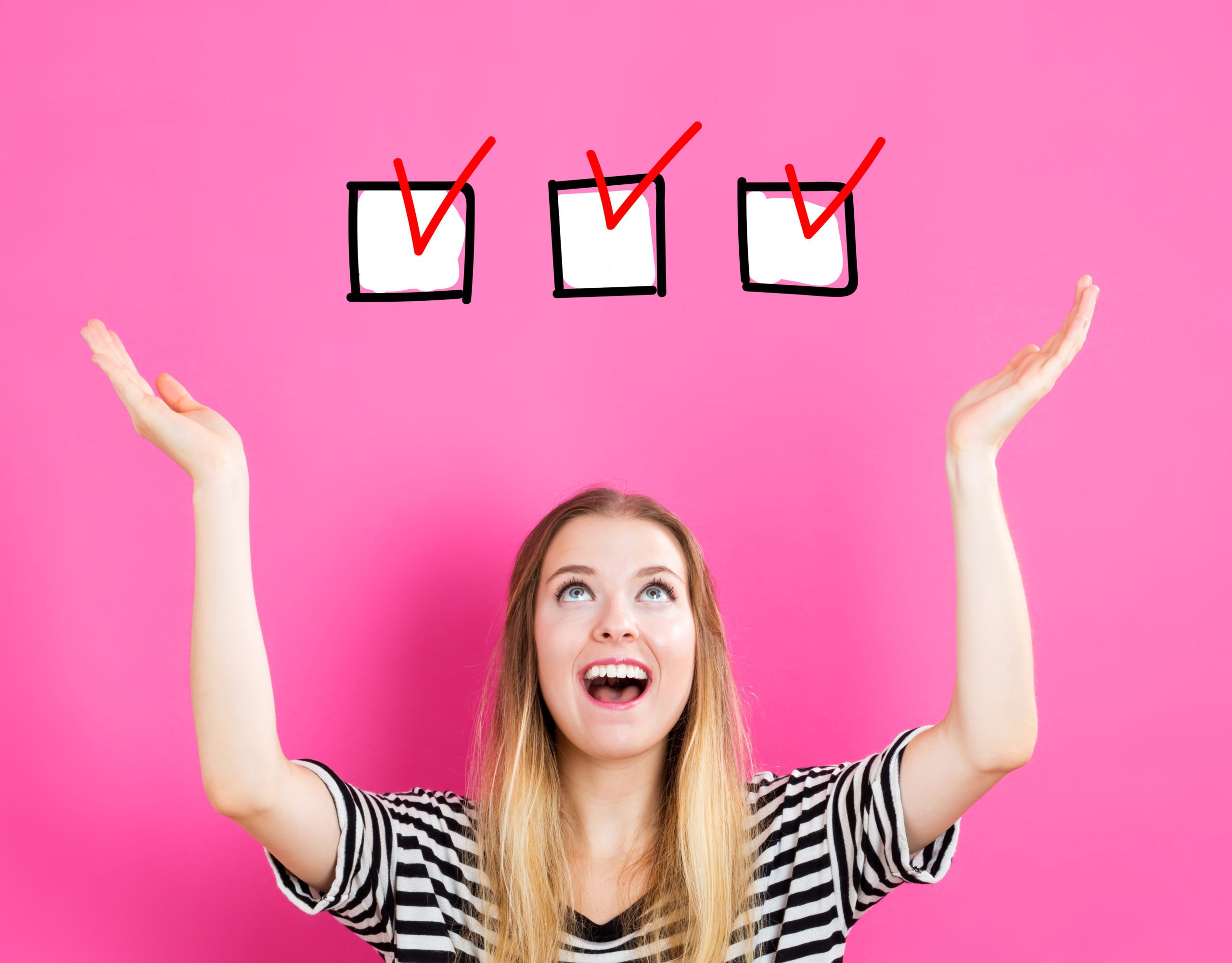 Check List concept with young woman Check List concept with young woman reaching and looking upwards